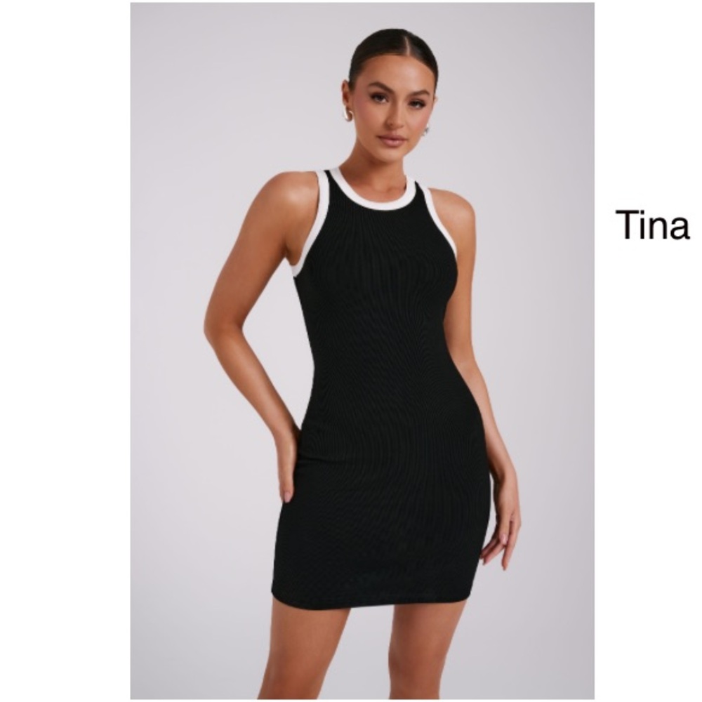 MESHKI - Tina Ribbed Racer Neck Mini Dress - Black - Size S